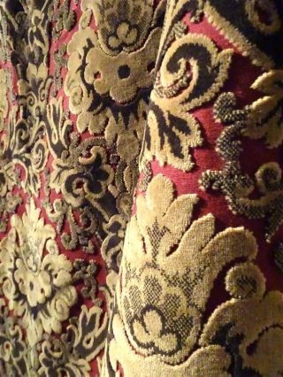 2 Beautifulls French Antique Rich Silk Cut Velvet Hangings Curtains