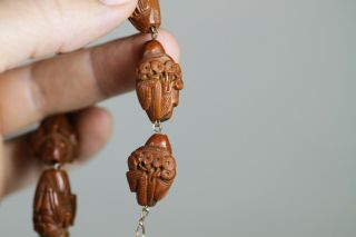 Antique Chinese 19th Century Carved Hediao Nut Bead Necklace 14 Beads Lohan 10