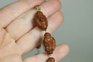 Antique Chinese 19th Century Carved Hediao Nut Bead Necklace 14 Beads Lohan 12
