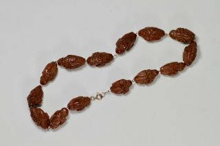 Antique Chinese 19th Century Carved Hediao Nut Bead Necklace 14 Beads Lohan