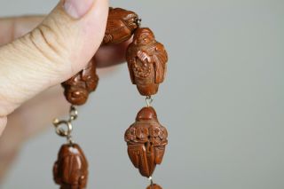 Antique Chinese 19th Century Carved Hediao Nut Bead Necklace 14 Beads Lohan 3