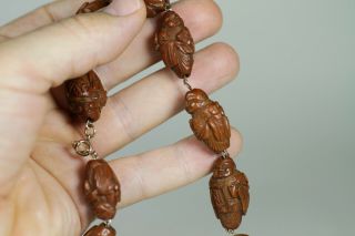 Antique Chinese 19th Century Carved Hediao Nut Bead Necklace 14 Beads Lohan 4