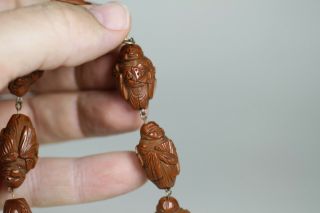 Antique Chinese 19th Century Carved Hediao Nut Bead Necklace 14 Beads Lohan 6