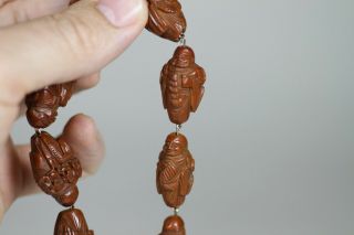 Antique Chinese 19th Century Carved Hediao Nut Bead Necklace 14 Beads Lohan 7