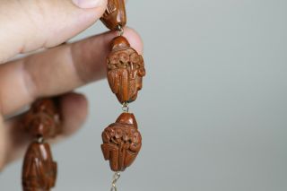 Antique Chinese 19th Century Carved Hediao Nut Bead Necklace 14 Beads Lohan 8