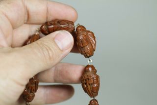 Antique Chinese 19th Century Carved Hediao Nut Bead Necklace 14 Beads Lohan 9