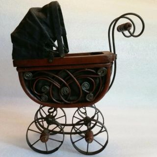 Antique Baby Doll Stroller Vintage Wooden Carriage Buggy Pre - Owned