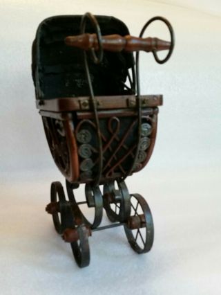Antique Baby Doll Stroller Vintage Wooden Carriage Buggy Pre - owned 6