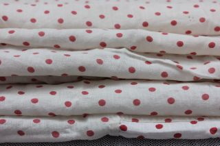Antique American Red Polka Dots On White Ground Quilt Cotton Fabric C1870 Dolls