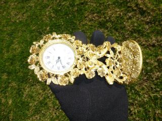 Vintage German Gold Gilt Brass Mantel Mechanical Wind Up Alarm Clock (see Video)