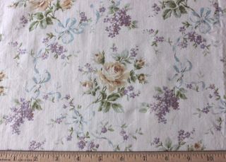 Antique French Printed Roses,  Lilacs & Ribbons Cotton Fabric C1900 L - 30 " X W - 24 "