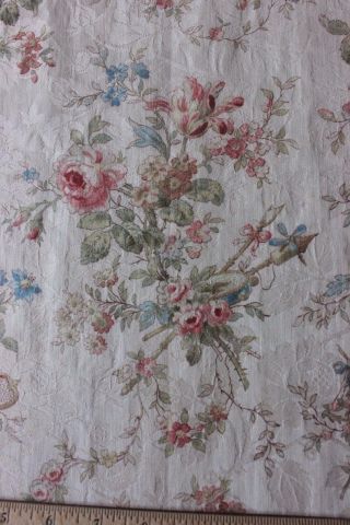 Antique French Romantic Roses Home Fabric C1875 Marie Antoinette Style L34 " Xw15 "