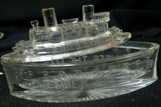 Perfect Military Eapg War Ship Glass Box Tobacco? Powder Dish? Candy? Maine 1898