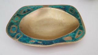 Pepe Mendoza Brass And Ceramic Inlay Ashtray Catchall 1958