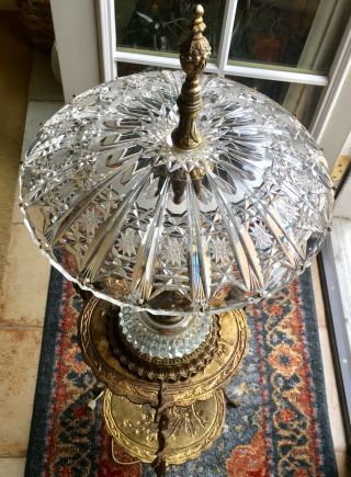 (2) Antique Brass Lamp Cut Crystal Shade And Accents,  Boy Girl Bust Center
