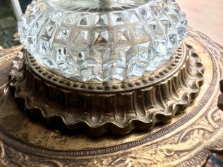 (2) Antique Brass Lamp Cut Crystal Shade and Accents,  Boy Girl Bust Center 6