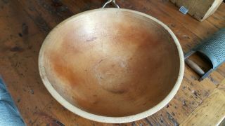 Antique Wood Wooden Bowl Primitive Large Dough Butter Turned Round 4