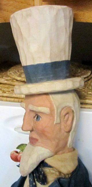 1990 Patriotic Folkart Americana UNCLE SAM Wood Doll 27 