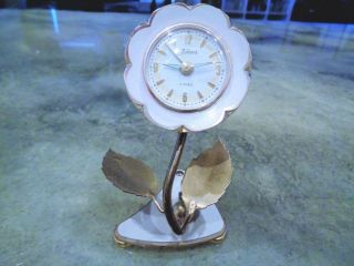Vintage Ultra Rare Kaiser Flower Mantel Alarm Clock West Germany 2 Rubis Brass
