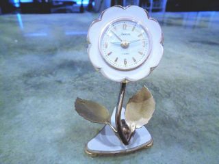 Vintage Ultra Rare Kaiser Flower Mantel Alarm Clock West Germany 2 Rubis Brass 2