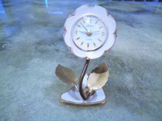 Vintage Ultra Rare Kaiser Flower Mantel Alarm Clock West Germany 2 Rubis Brass 3