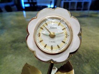 Vintage Ultra Rare Kaiser Flower Mantel Alarm Clock West Germany 2 Rubis Brass 4