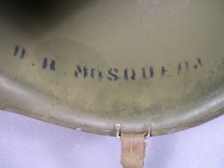WWII U.  S.  Military M1 Steel Helmet,  Fixed Bales,  Finish 7