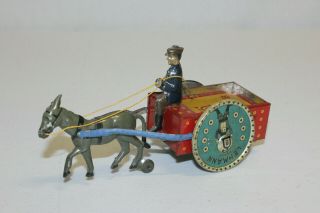 Antique German Lehmann 680 Tin Wind Up Na - Ob Horse Drawn Donkey Cart Ex L@@k