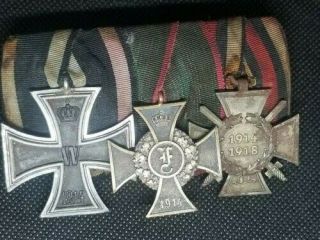 Wwi German 3 Place Ribbon Bar With 3 1914 Crosses