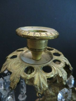 Rare 1850 ' s Bronze Girandole W/ Blue Opalene Vase Marble Base Cut Glass Prisms 7