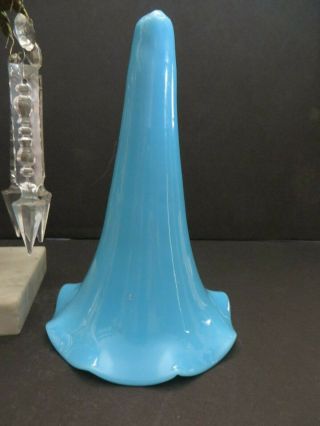 Rare 1850 ' s Bronze Girandole W/ Blue Opalene Vase Marble Base Cut Glass Prisms 8