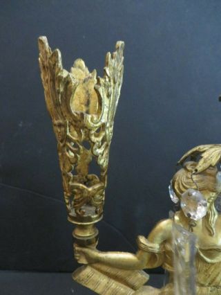 Rare 1850 ' s Bronze Girandole W/ Blue Opalene Vase Marble Base Cut Glass Prisms 9