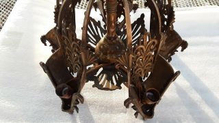 Art Deco Midwest 1930s Solid Bronze Chandelier w/ Brown Tip Slip shades 10