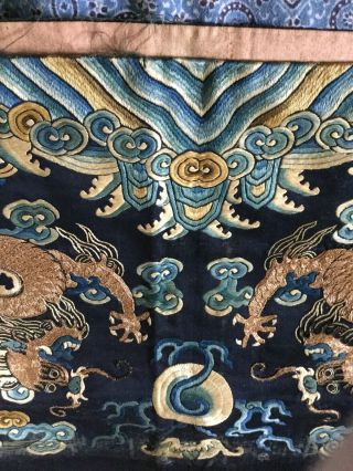 19 Th Century chinese Dragon Robe Panel.  Two Dragons.  Catchimg The Pearl. 10