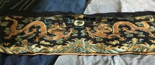 19 Th Century Chinese Dragon Robe Panel.  Two Dragons.  Catchimg The Pearl.