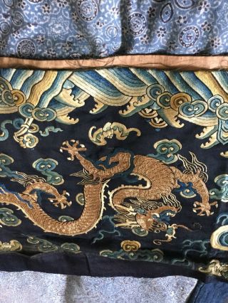 19 Th Century chinese Dragon Robe Panel.  Two Dragons.  Catchimg The Pearl. 2