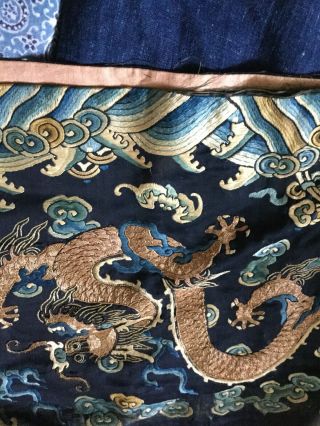 19 Th Century chinese Dragon Robe Panel.  Two Dragons.  Catchimg The Pearl. 3