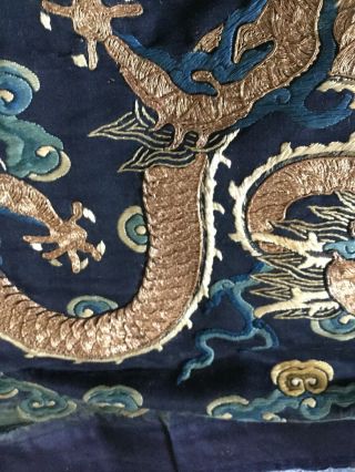 19 Th Century chinese Dragon Robe Panel.  Two Dragons.  Catchimg The Pearl. 4
