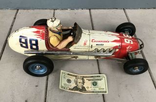 Vintage BIG 18 Inch 1950s Japan Yonezawa Champions Racer Tin Toy Race Car 2