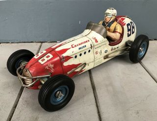 Vintage BIG 18 Inch 1950s Japan Yonezawa Champions Racer Tin Toy Race Car 3