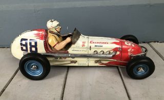 Vintage BIG 18 Inch 1950s Japan Yonezawa Champions Racer Tin Toy Race Car 6