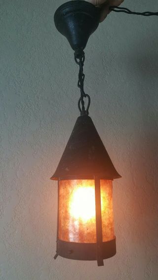 Arts And Crafts Antique 30s Pendant Lanterns With Mica Shades.