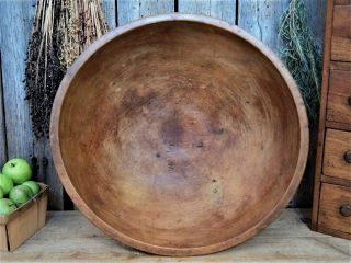 Large Antique Primitive Old Farmhouse Wooden Dough Bowl Munising 13 1/2 