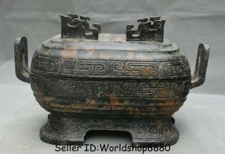 13.  2 " Antique Old China Bronze Ware Dynasty Palace Handle Lids Food Vessels