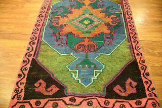 Brilliant Green Semi Antique 5x13 Kars Turkish Oriental Runner Rug 3