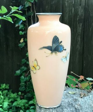 Vintage Japanese Cloisonné Butterfly Vase 8.  5 " Ando