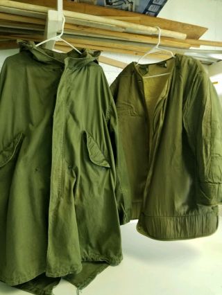 Vtg Us Army M - 1951 Fish Tail Parka Coat W/ Liner Mod Military Jacket 50s M51 Med