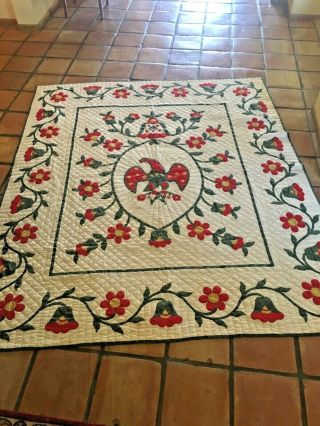Vintage Paragon American Glory Applique Quilt In Red,  Green,  & Yellow Circa 1961