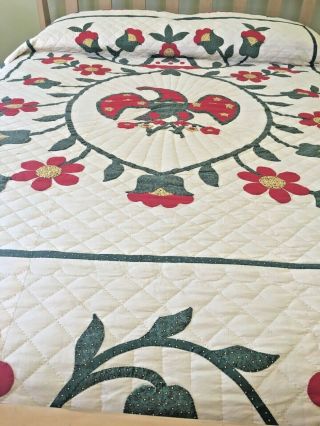 Vintage Paragon American Glory Applique Quilt in Red,  Green,  & Yellow circa 1961 2