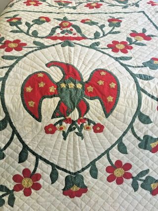 Vintage Paragon American Glory Applique Quilt in Red,  Green,  & Yellow circa 1961 3
